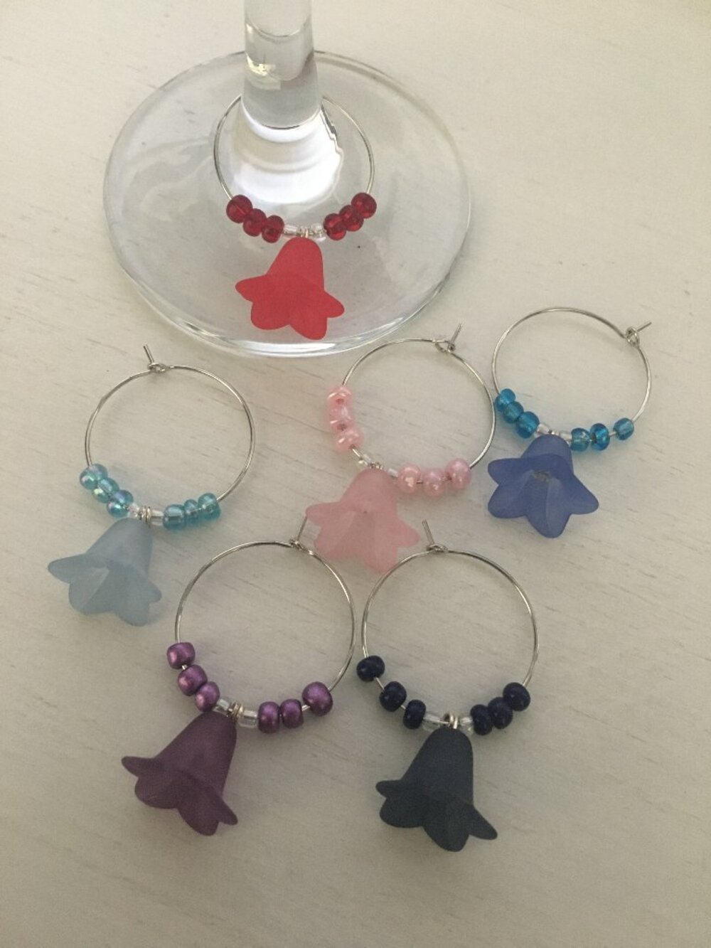 Handmade Floral Drink Markers – Set of 6 Wine Glass Charms
